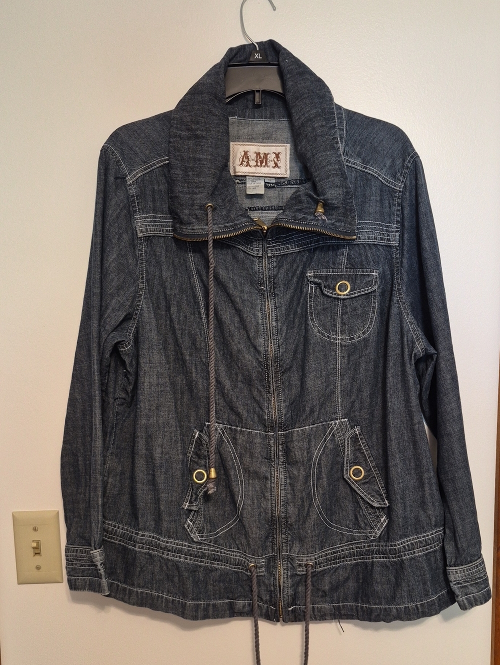 AMX Dark Blue Denim Jacket with Drawstring Collar SZ 1X